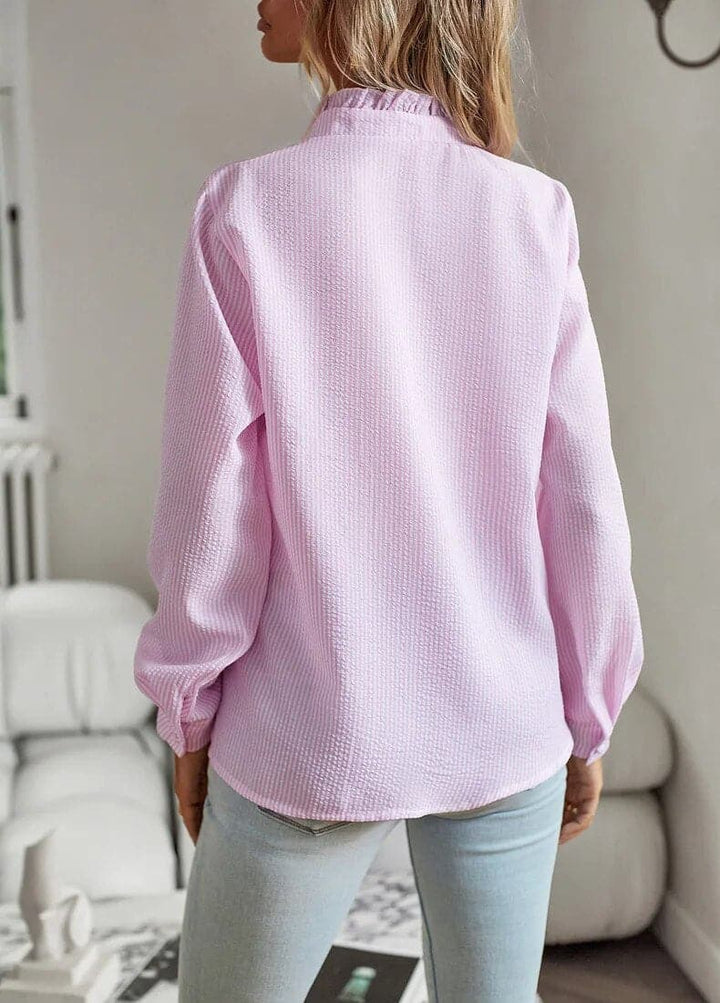 Ann | Women's Ruffle Long Sleeve Button-Up Top