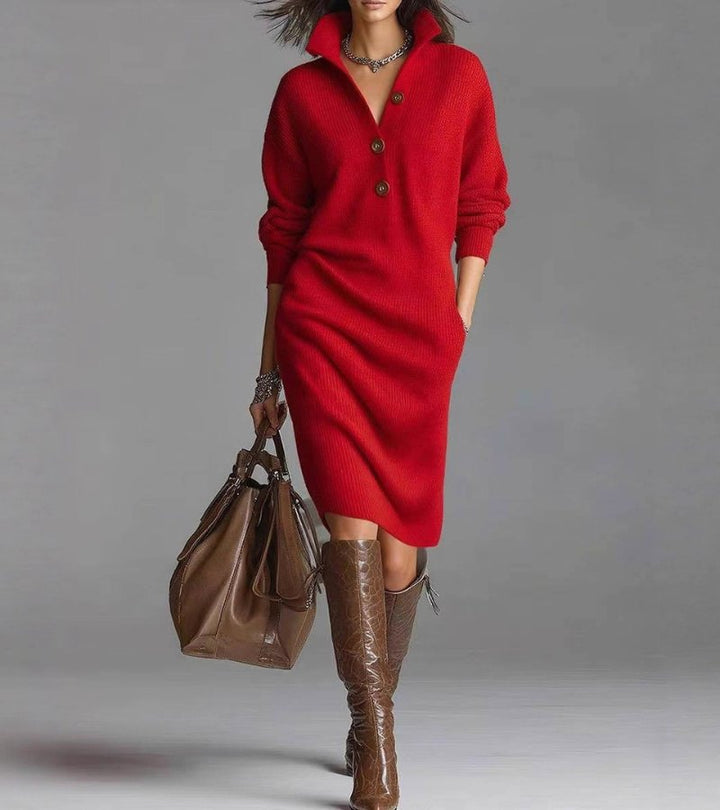 Anne | Women's High Neck Midi Sweater Dress