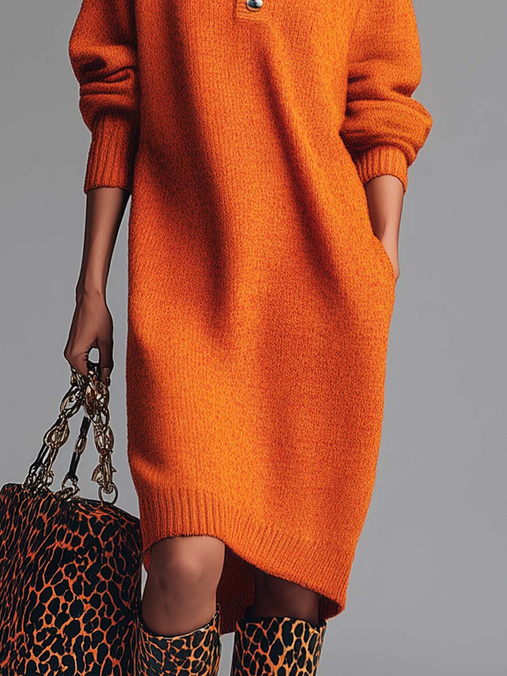 Anne | Women's High Neck Midi Sweater Dress