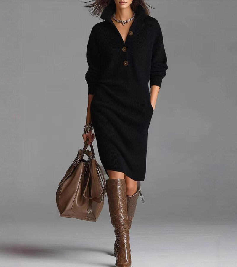 Anne | Women's High Neck Midi Sweater Dress