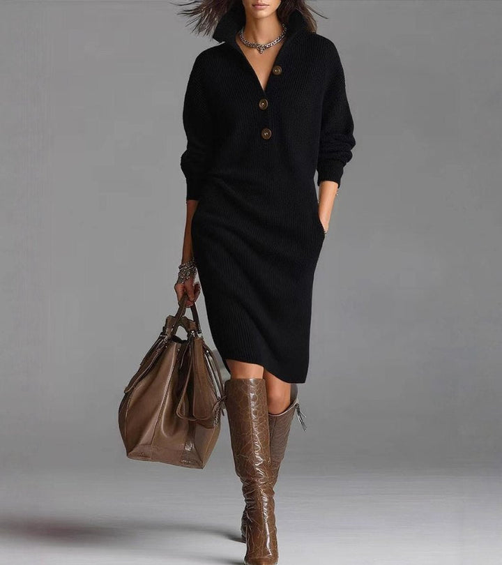 Anne | Women's High Neck Midi Sweater Dress