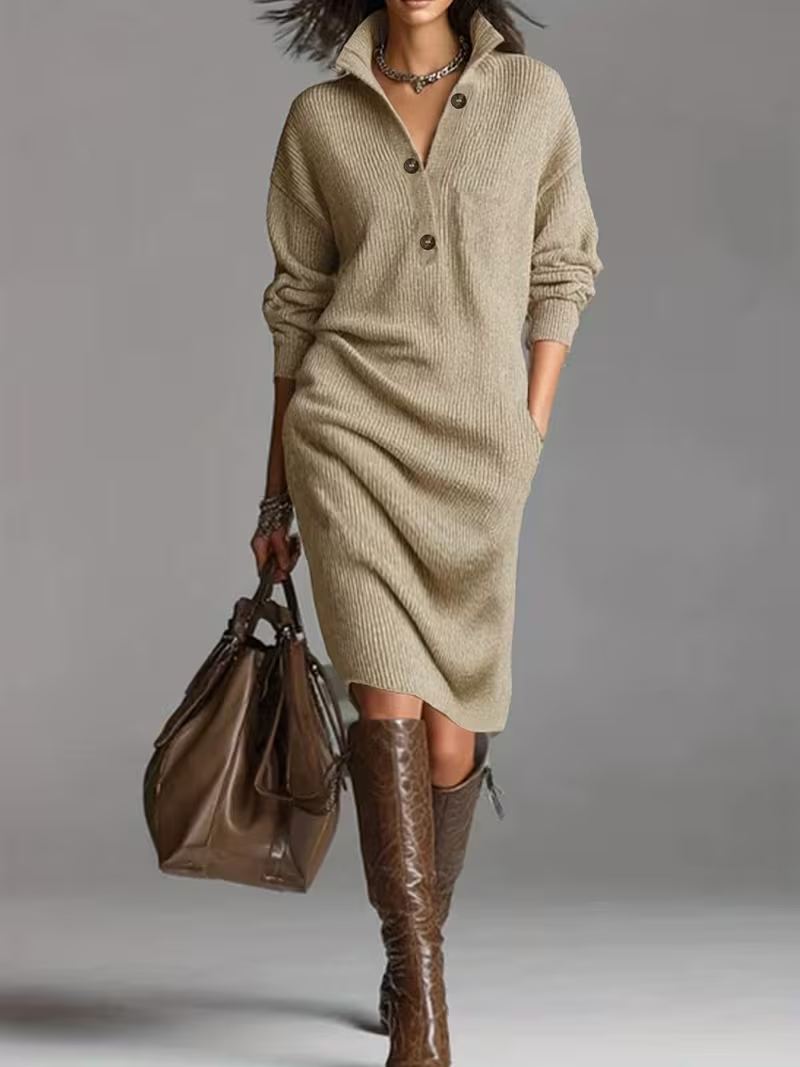 Anne | Women's High Neck Midi Sweater Dress