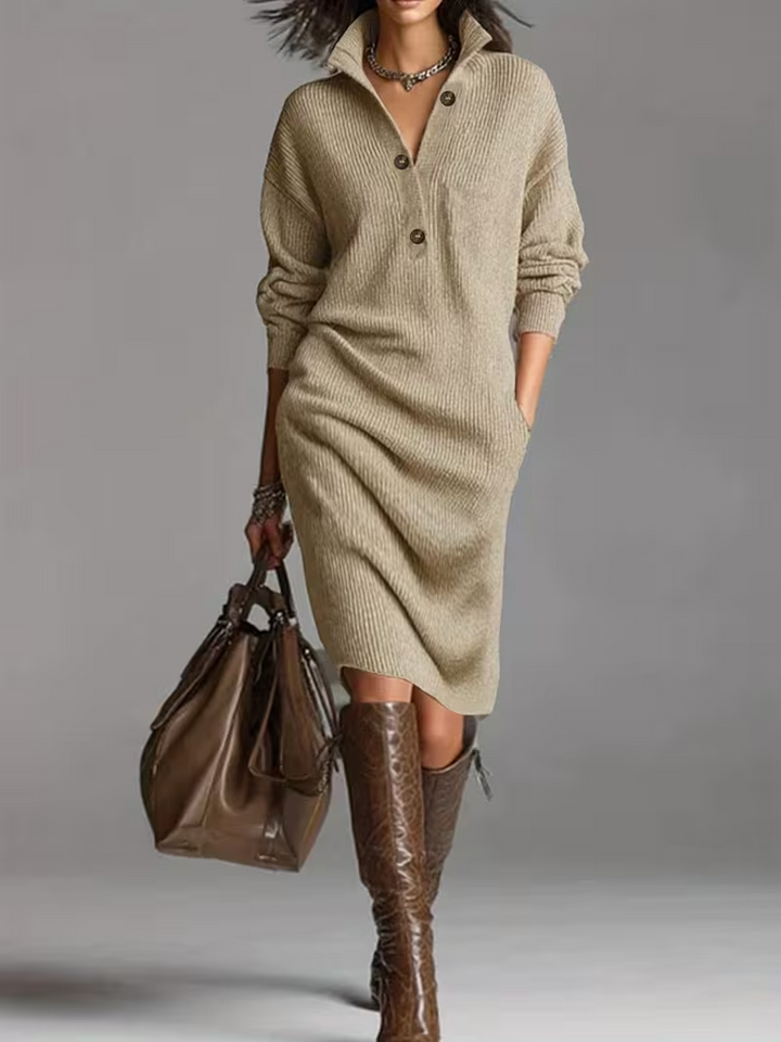 Anne | Women's High Neck Midi Sweater Dress