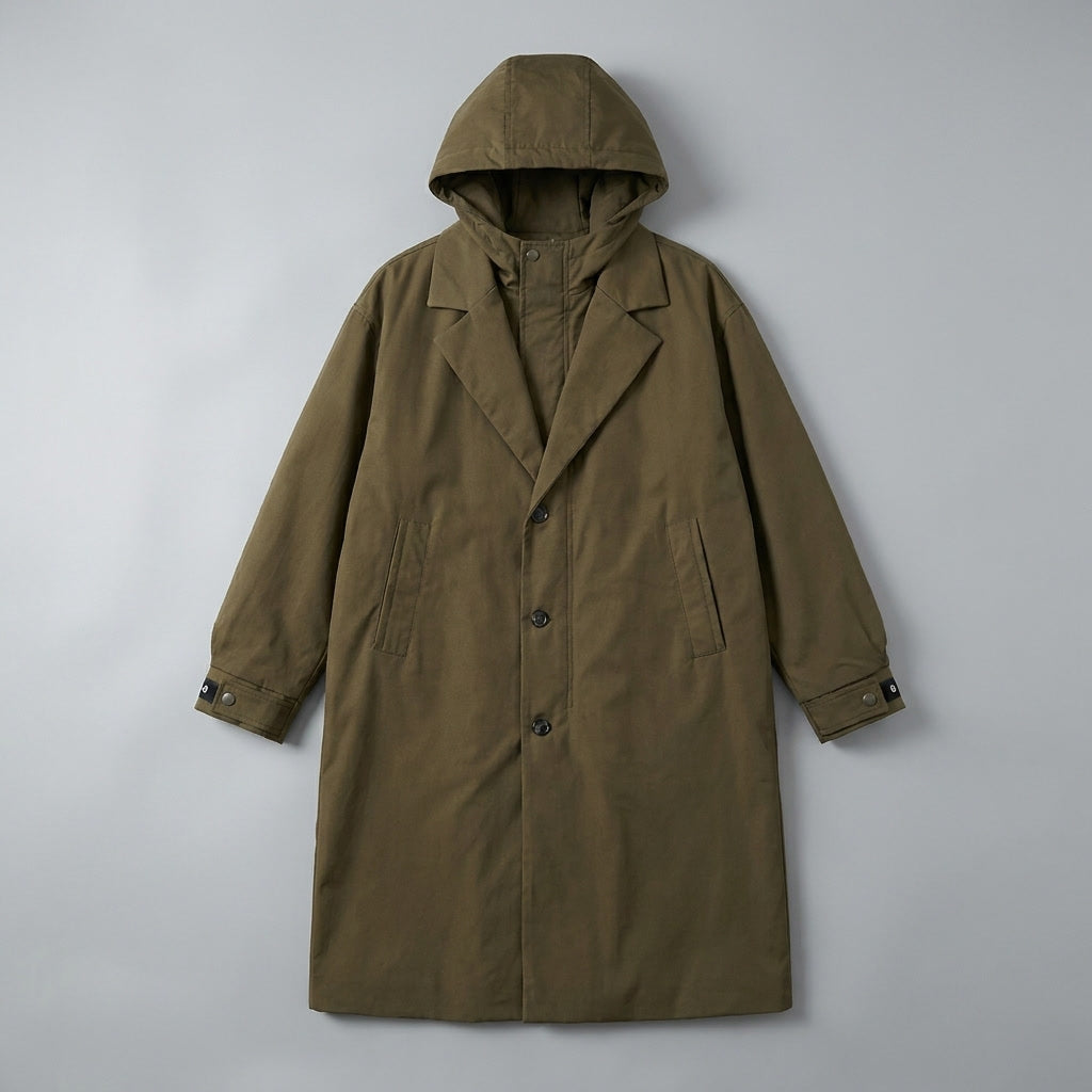Men's Lightweight Overcoat with Hood and Water-Resistant Shell