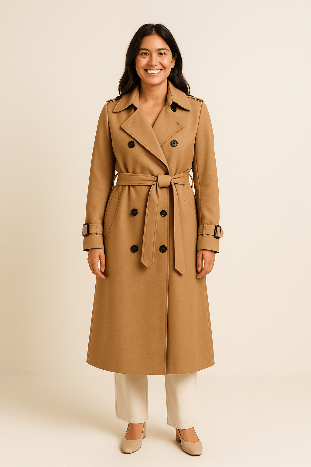 Women's Tailored Mid-Length Trench Coat with Belt