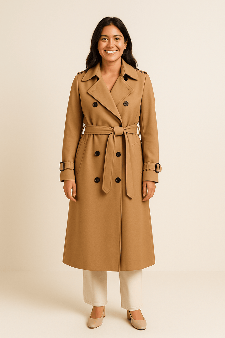 Women's Tailored Mid-Length Trench Coat with Belt