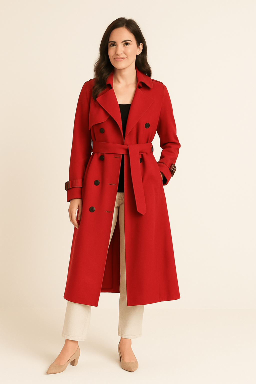 Women's Tailored Mid-Length Trench Coat with Belt