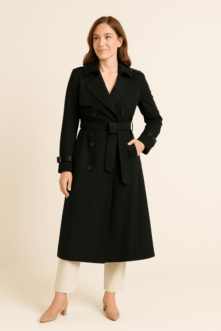 Women's Tailored Mid-Length Trench Coat with Belt