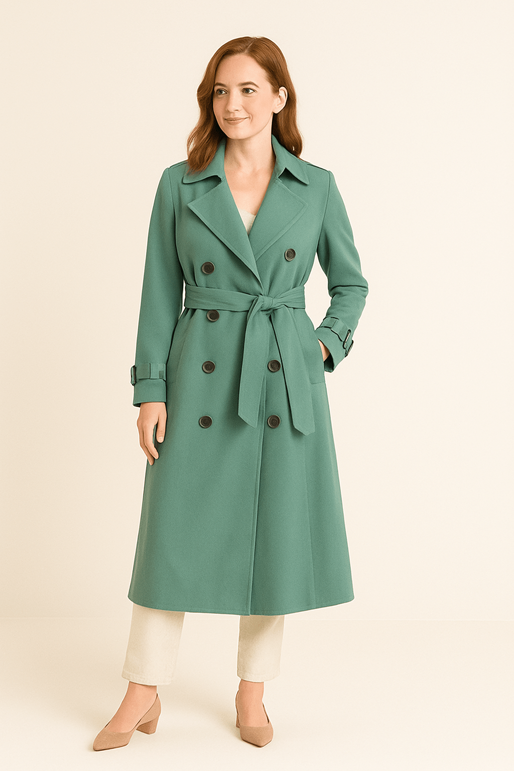 Women's Tailored Mid-Length Trench Coat with Belt