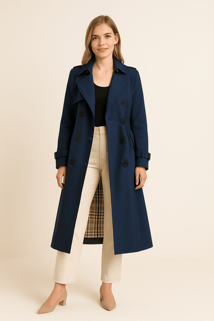 Women's Tailored Mid-Length Trench Coat with Belt