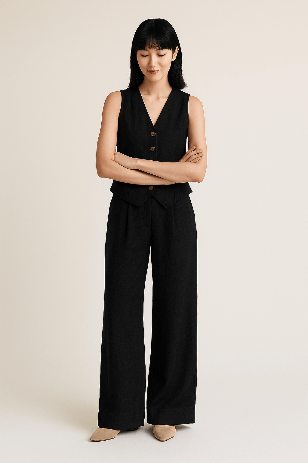Yveline | Women's Linen Vest and Wide-Leg Trousers Outfit