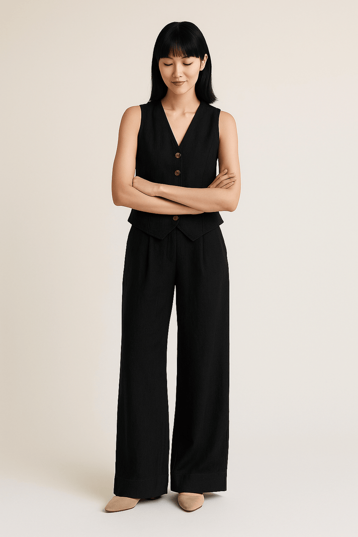 Yveline | Women's Linen Vest and Wide-Leg Trousers Outfit
