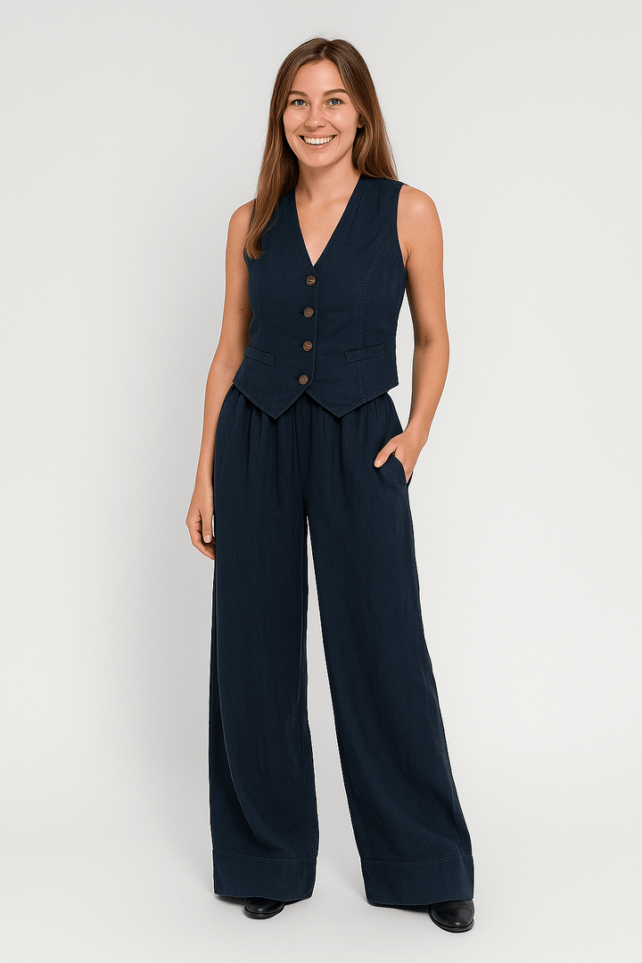 Yveline | Women's Linen Vest and Wide-Leg Trousers Outfit