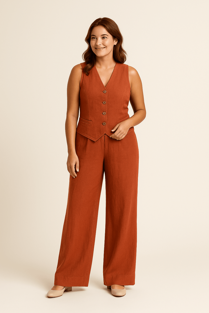Yveline | Women's Linen Vest and Wide-Leg Trousers Outfit