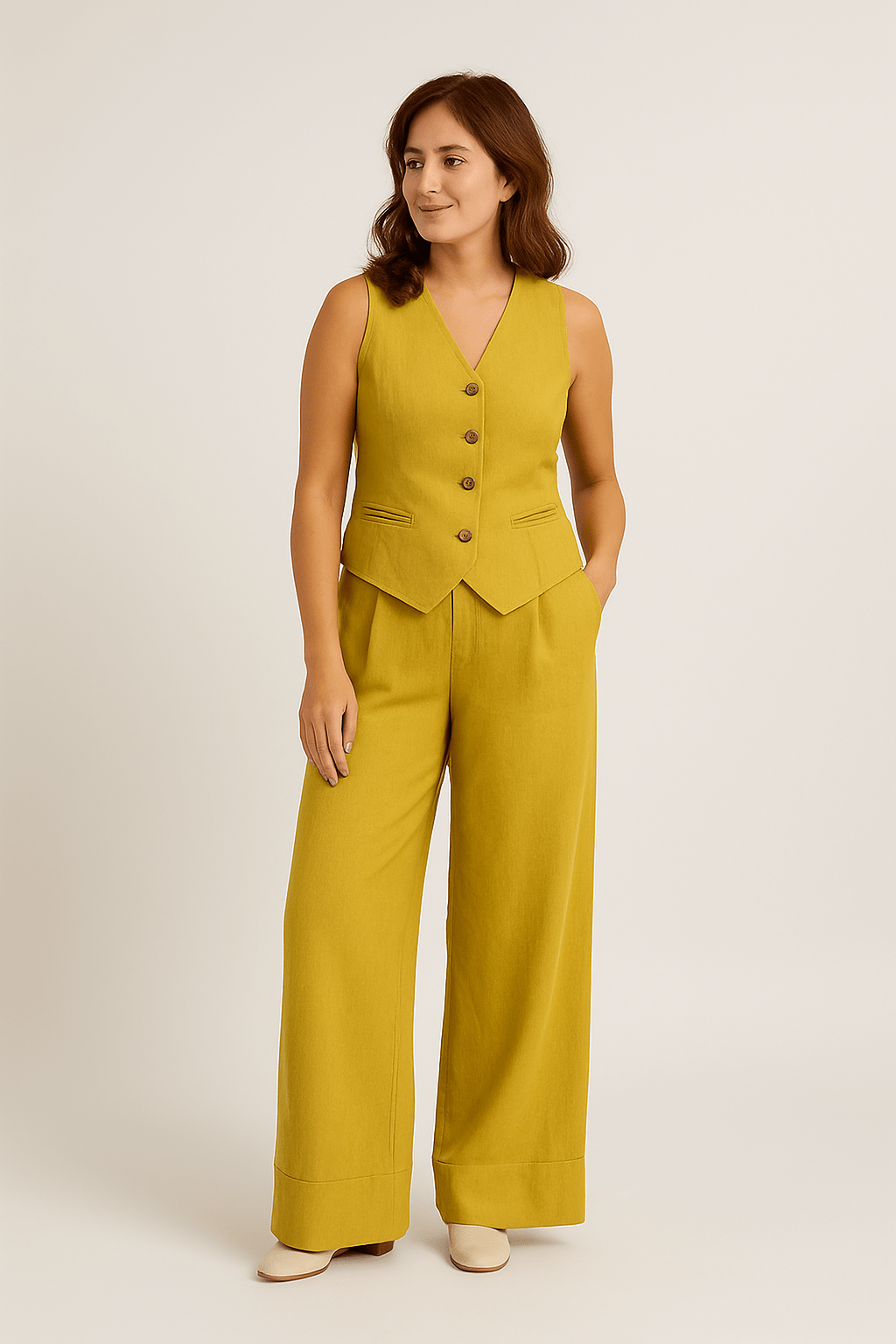 Yveline | Women's Linen Vest and Wide-Leg Trousers Outfit