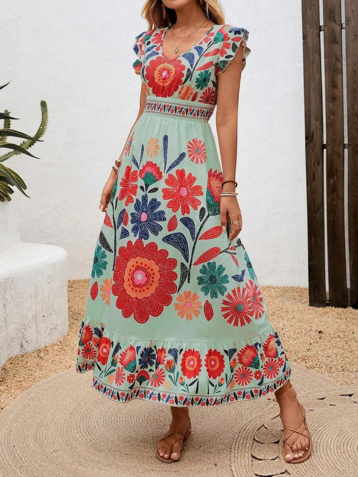 Ashley | Women's V-Neck A-Line Midi Dress for Stylish Comfort