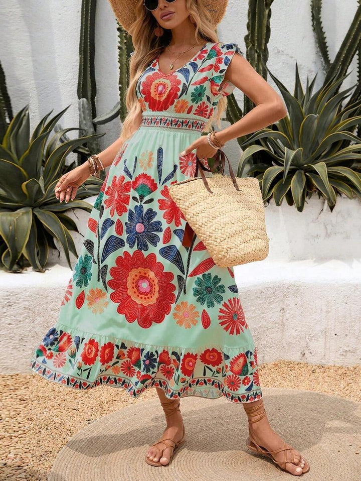 Ashley | Women's V-Neck A-Line Midi Dress for Stylish Comfort