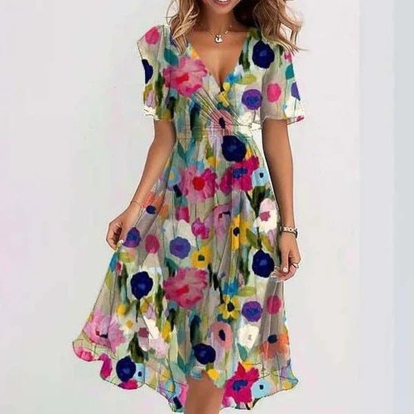 Ashley | Women's V-Neck A-Line Midi Dress