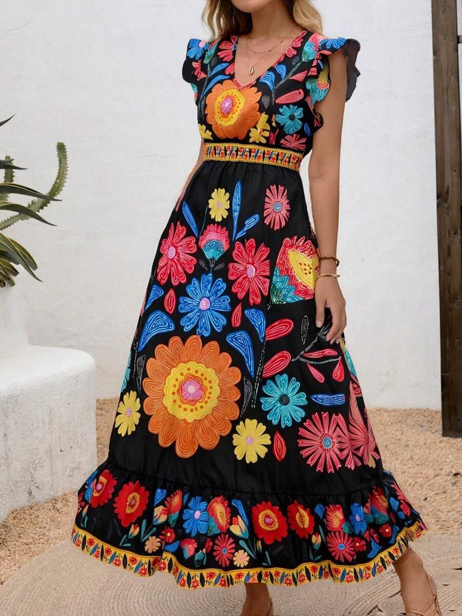 Ashley | Women's V-Neck A-Line Midi Dress for Stylish Comfort