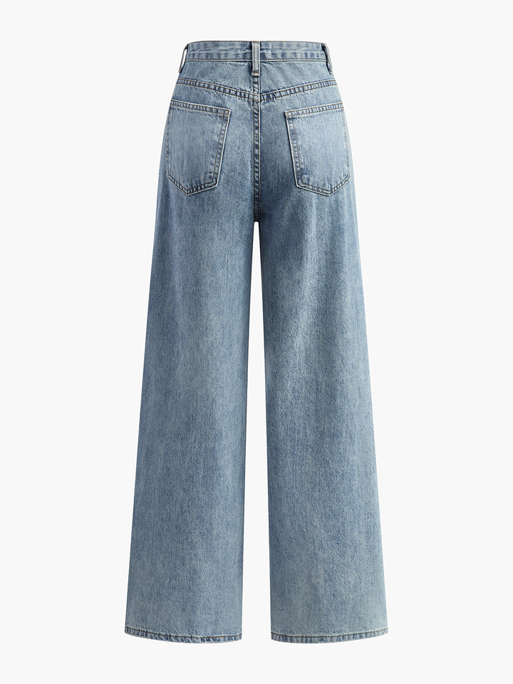 Women's Asymmetric Waist Wide-Leg Denim Trousers