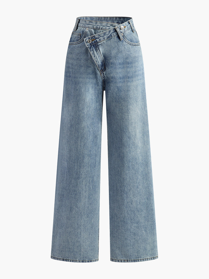 Women's Asymmetric Waist Wide-Leg Denim Trousers