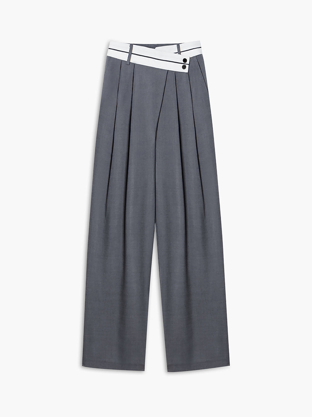 Women's Asymmetrical Wide Leg Dress Pants with Contrast Waistband