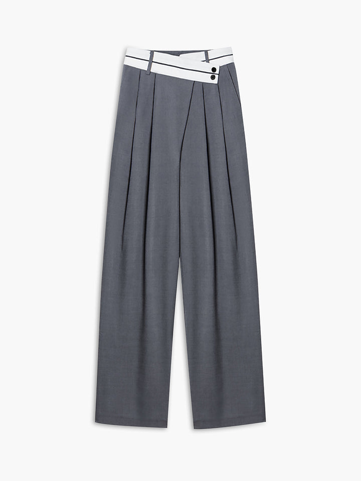 Women's Asymmetrical Wide Leg Dress Pants with Contrast Waistband