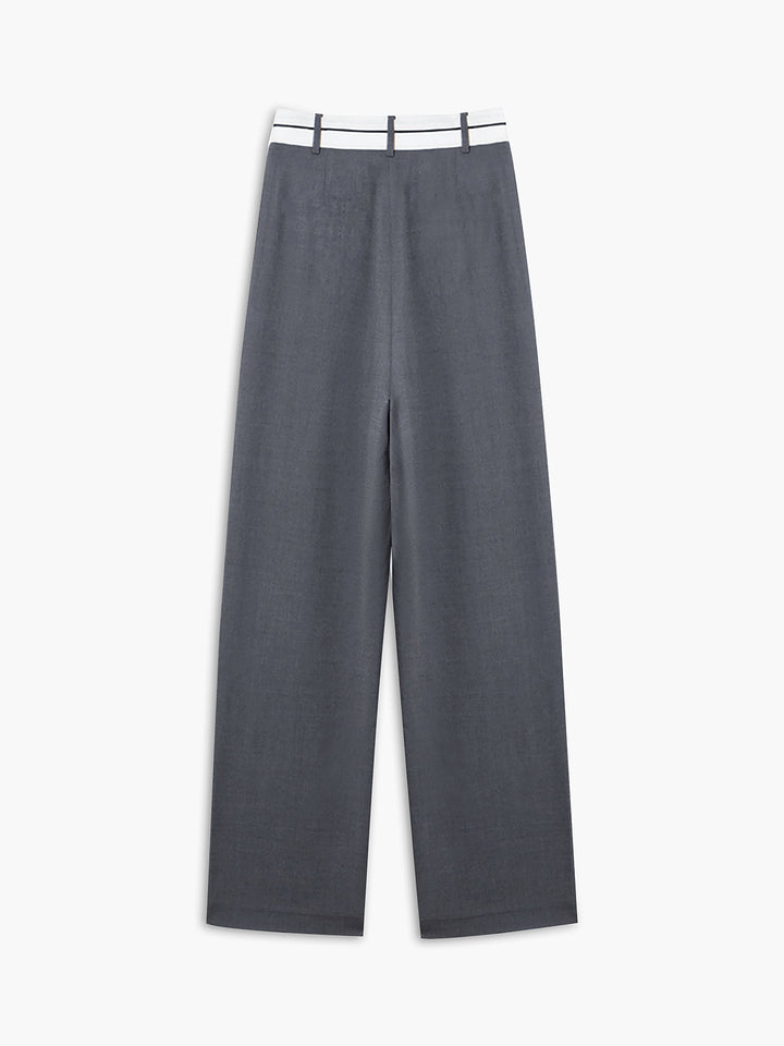Women's Asymmetrical Wide Leg Dress Pants with Contrast Waistband
