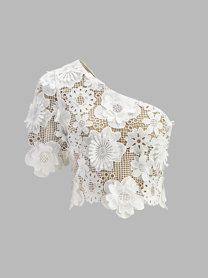 Women's Asymmetrical Floral Lace Top and Skirt Set