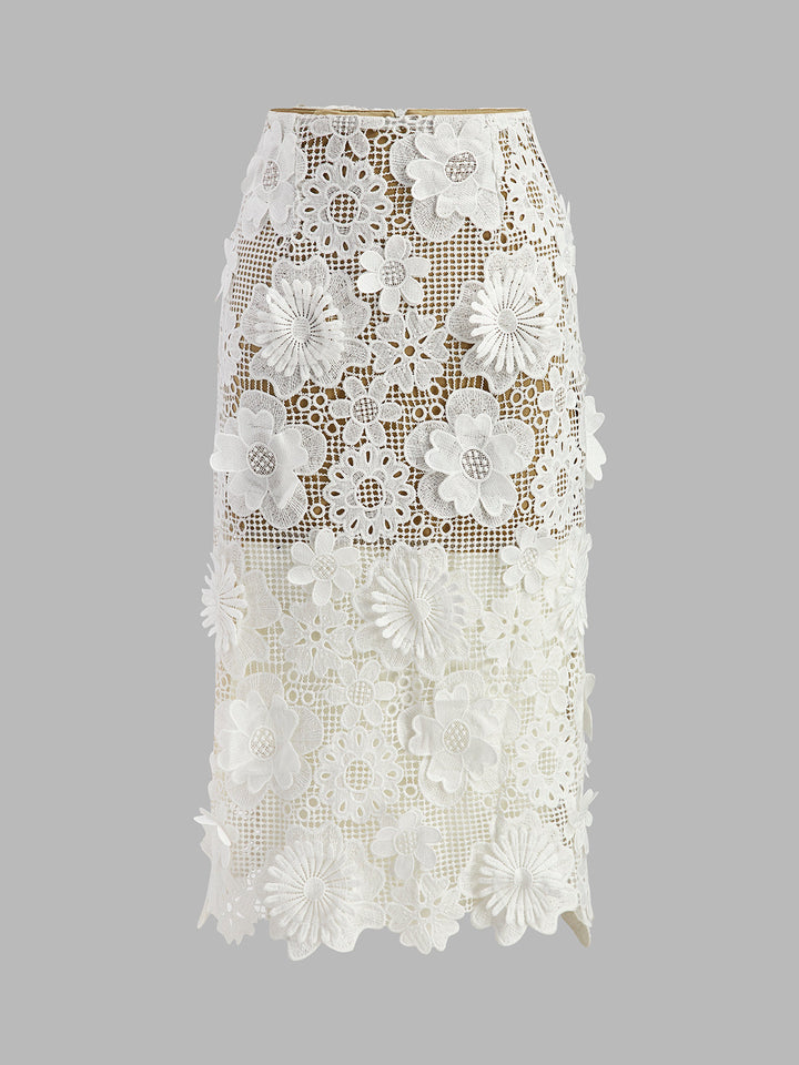 Women's Asymmetrical Floral Lace Top and Skirt Set