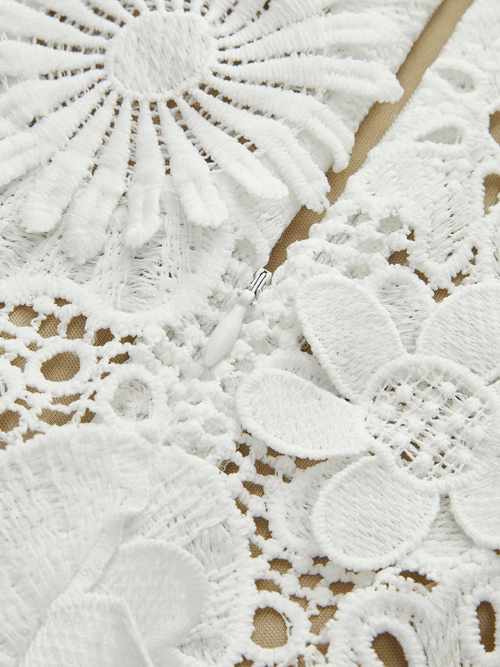 Women's Asymmetrical Floral Lace Top and Skirt Set