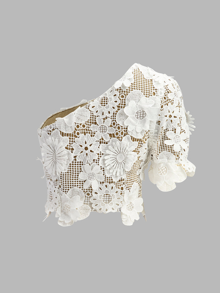 Women's Asymmetrical Floral Lace Top and Skirt Set