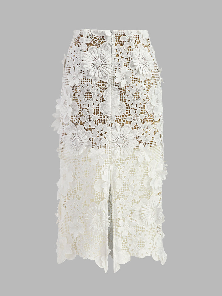 Women's Asymmetrical Floral Lace Top and Skirt Set
