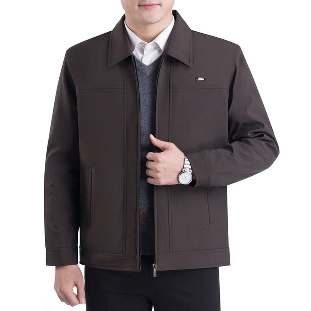 Men's Casual Suede Bomber Jacket with Collar and Zip Pockets