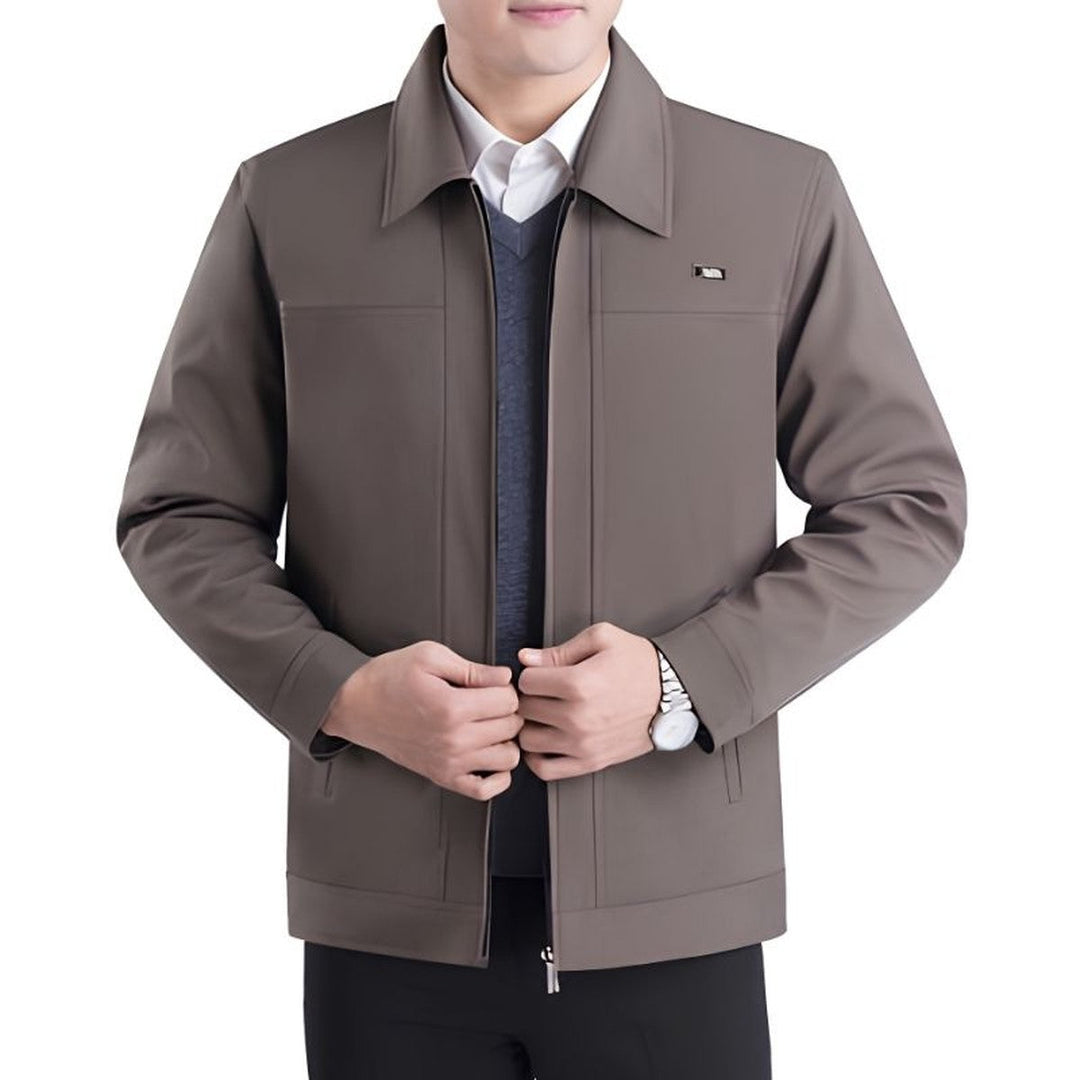 Men's Casual Suede Bomber Jacket with Collar and Zip Pockets