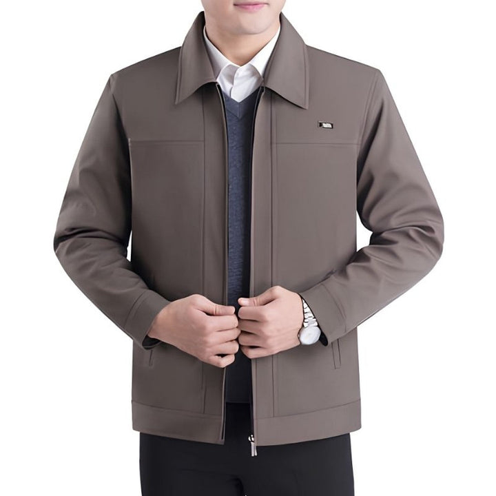 Men's Casual Suede Bomber Jacket with Collar and Zip Pockets