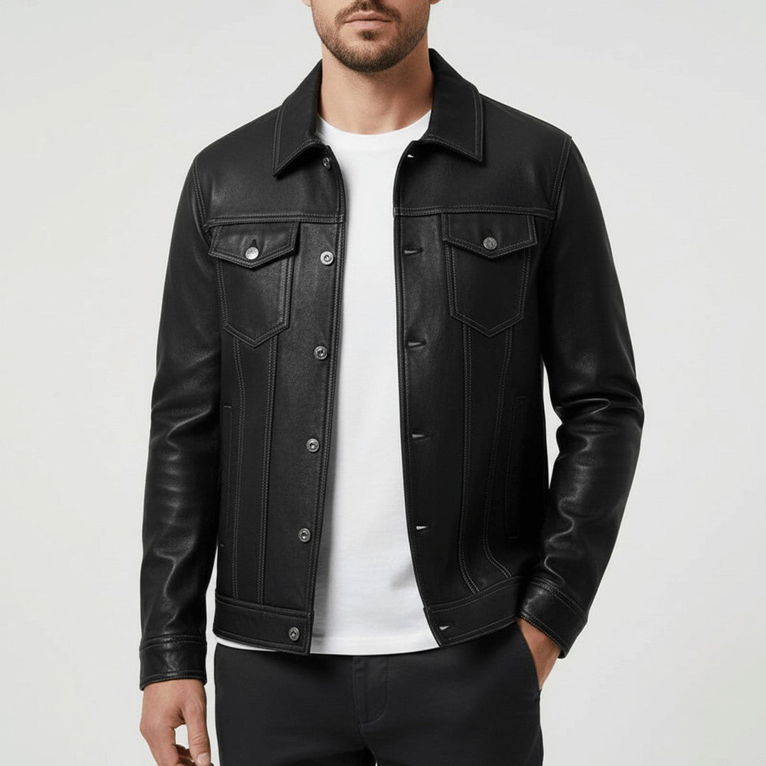 Men's Vintage Denim Trucker Jacket with Warm Fleece Collar