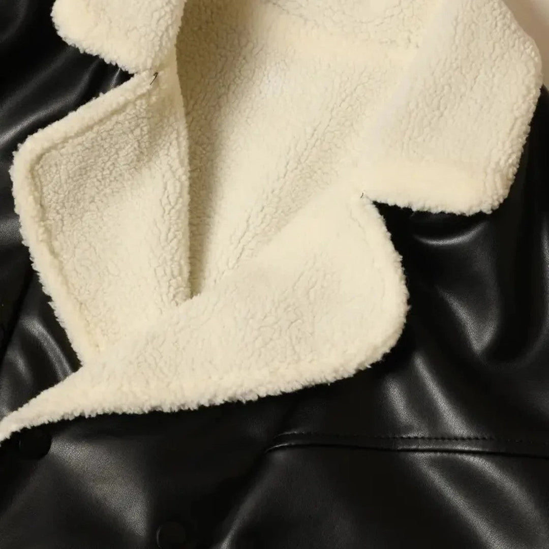 Men's Black Aviator Biker Jacket with Plush Faux Shearling Lining