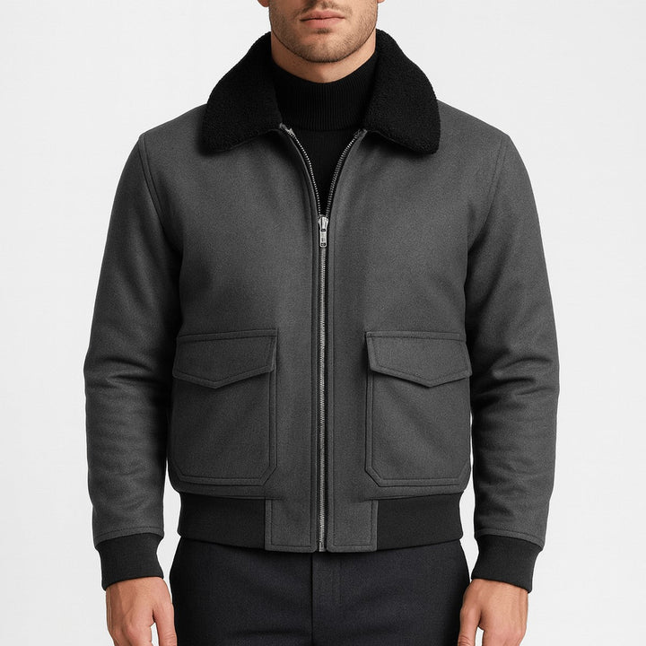 Men's Lightweight Casual Bomber Jacket with Ribbed Trim and Zipper