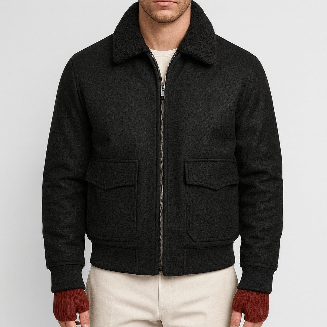 Men's Lightweight Casual Bomber Jacket with Ribbed Trim and Zipper