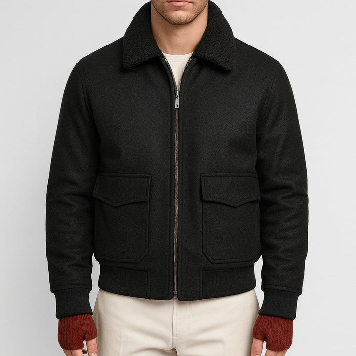 Men's Lightweight Casual Bomber Jacket with Ribbed Trim and Zipper