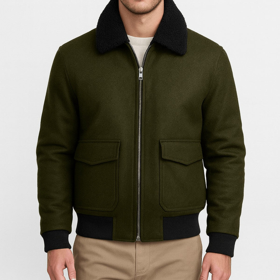 Men's Lightweight Casual Bomber Jacket with Ribbed Trim and Zipper