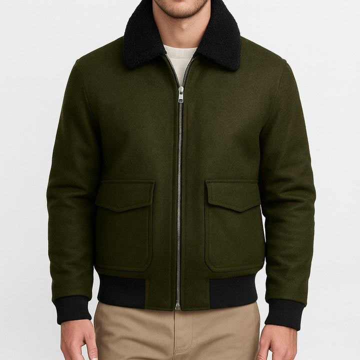 Men's Lightweight Casual Bomber Jacket with Ribbed Trim and Zipper