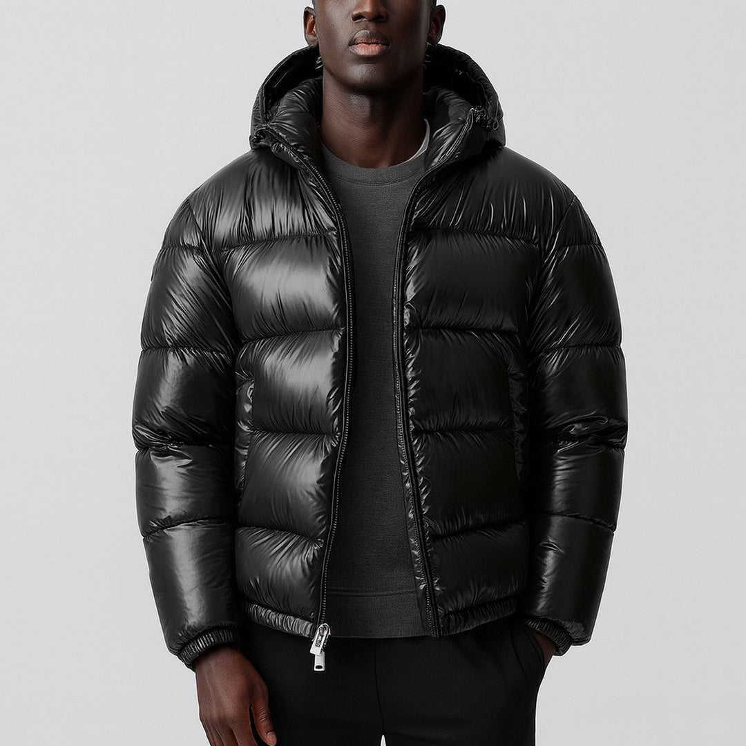 Men's Insulated Hooded Puffer Jacket with Water-Resistant Shell