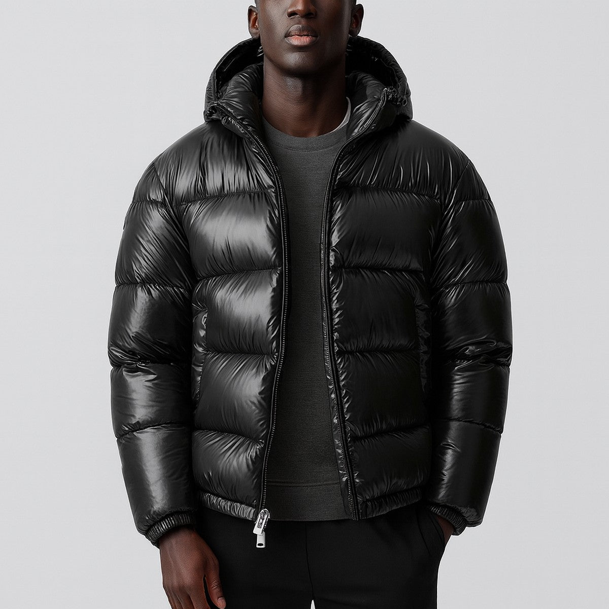 Men's Hooded Puffer Jacket with Water-Resistant Polyester Shell