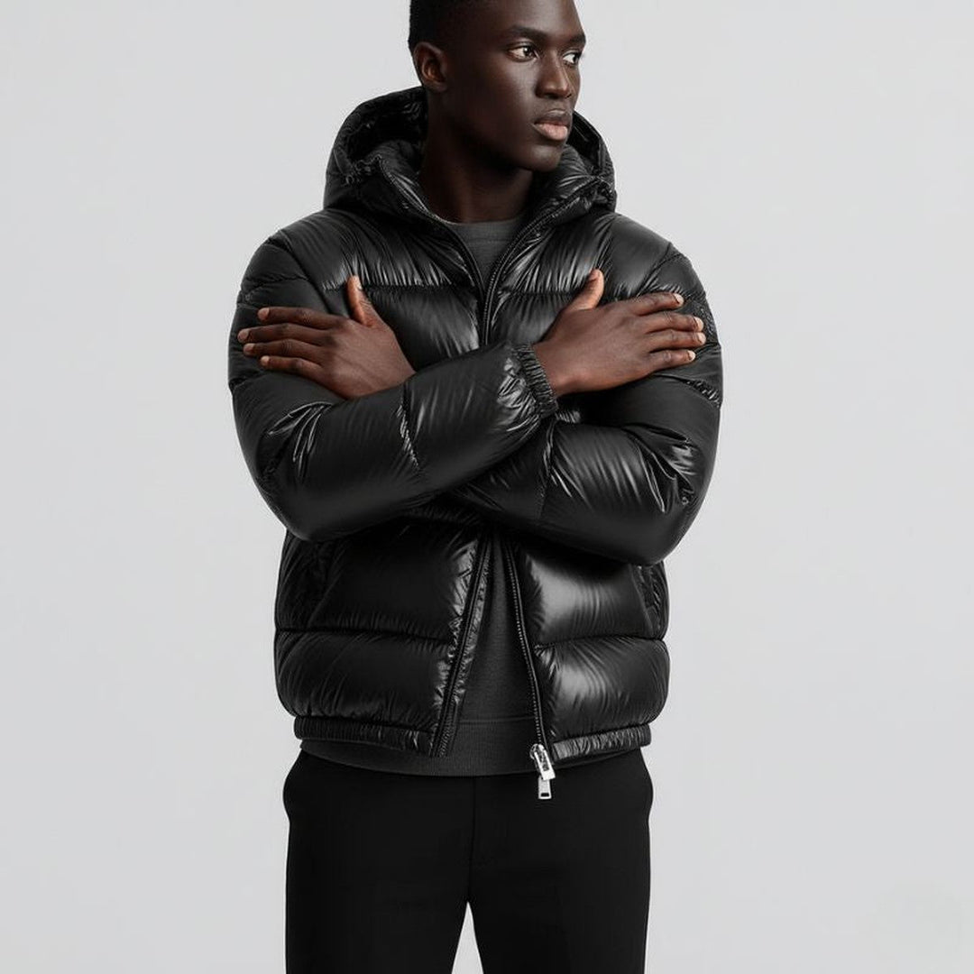 Men's Insulated Hooded Puffer Jacket with Water-Resistant Shell