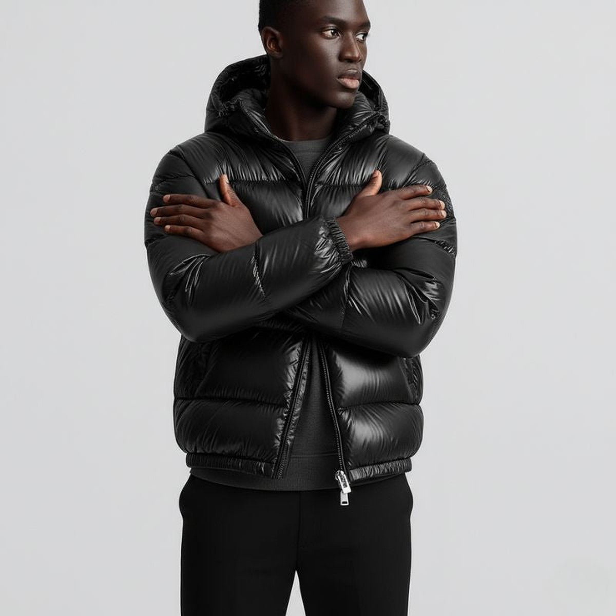 Men's Hooded Puffer Jacket with Water-Resistant Polyester Shell