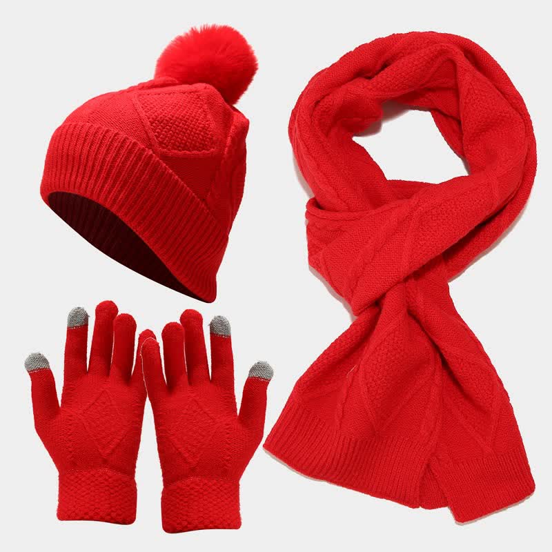 Women's Knitting Set with Hat, Scarf, and Mittens