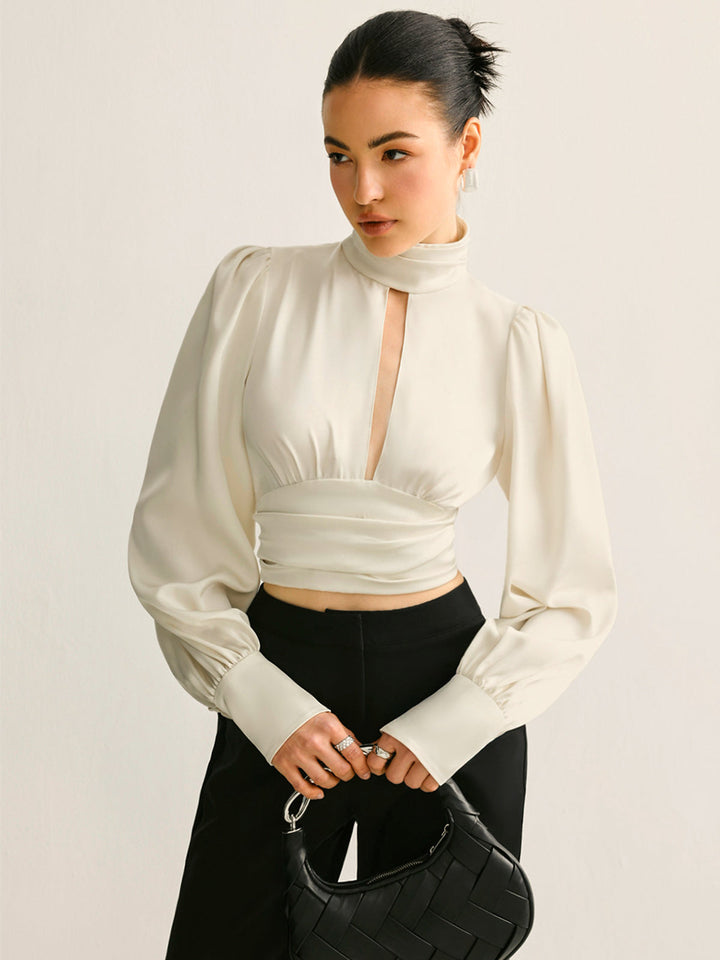 Women's Backless Pleated Satin Top