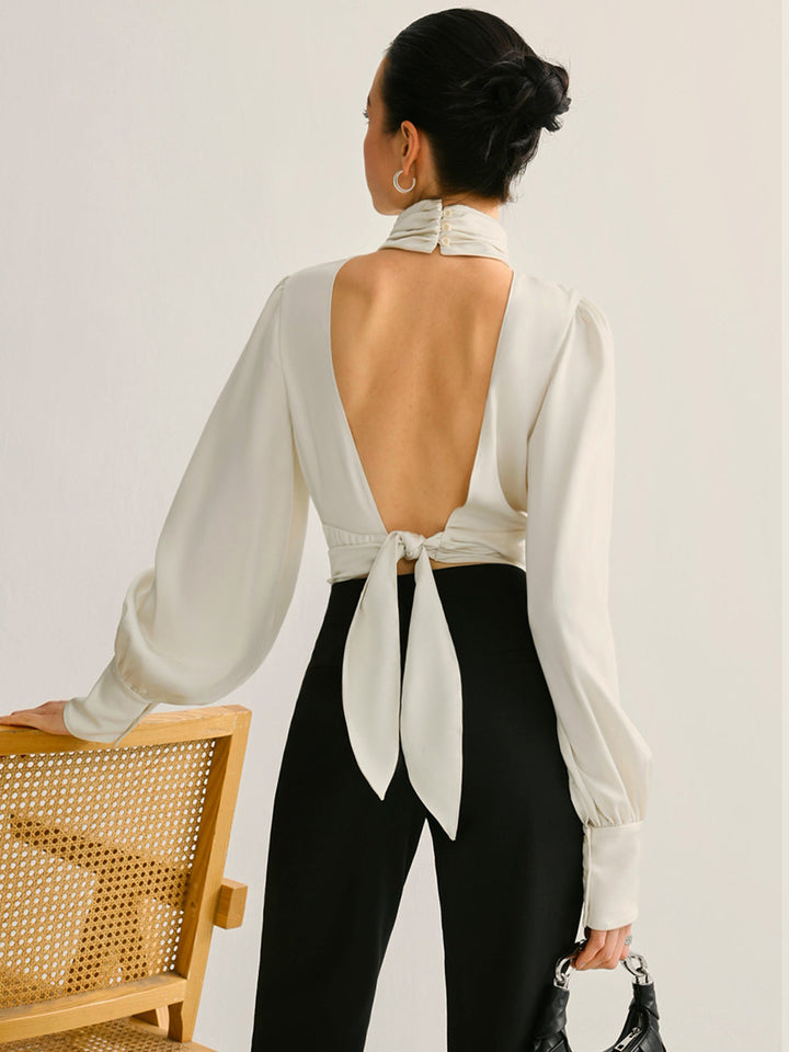 Women's Backless Pleated Satin Top